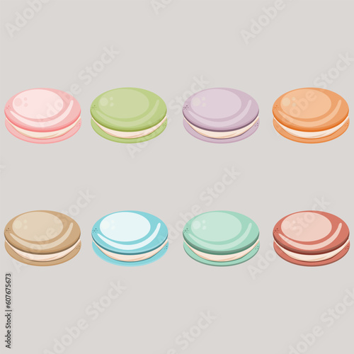 Sweet and cute colorful macarons dessert.Cozy bakery illustration for caf   decoration  greeting card  print  art. Hand draw font  Macaron . Flat vector illustration.