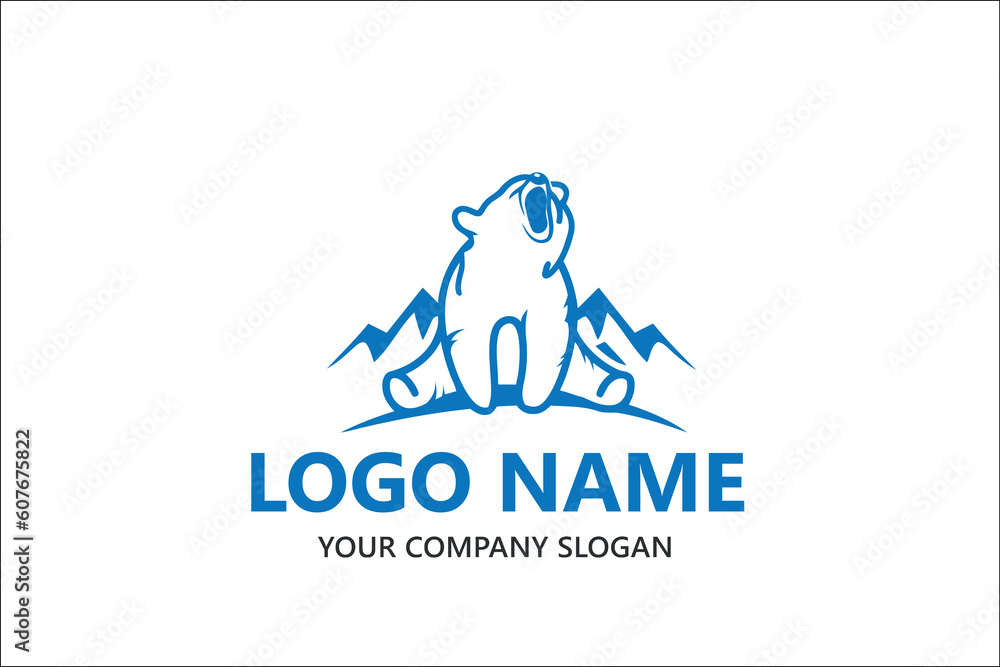 Bear with Hill vector logo design Bear with Hill vector logo design