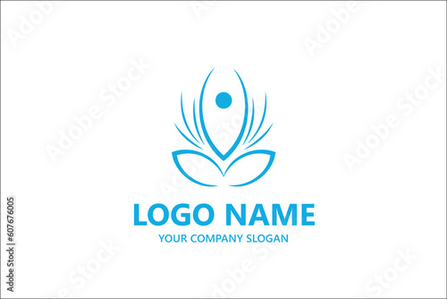 Abstract Yoga logo design stock. Thread person flower balance logotype. Creative spa  guru vector mark.