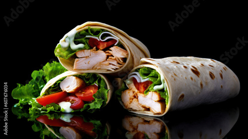 chicken and wrap on black background