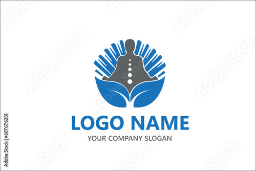 Abstract Yoga logo design stock. Thread person flower balance logotype. Creative spa, guru vector mark.