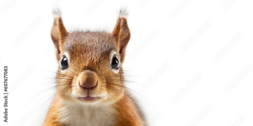 Fototapeta premium Cute baby Squirrel isolated on a white background. Generative AI