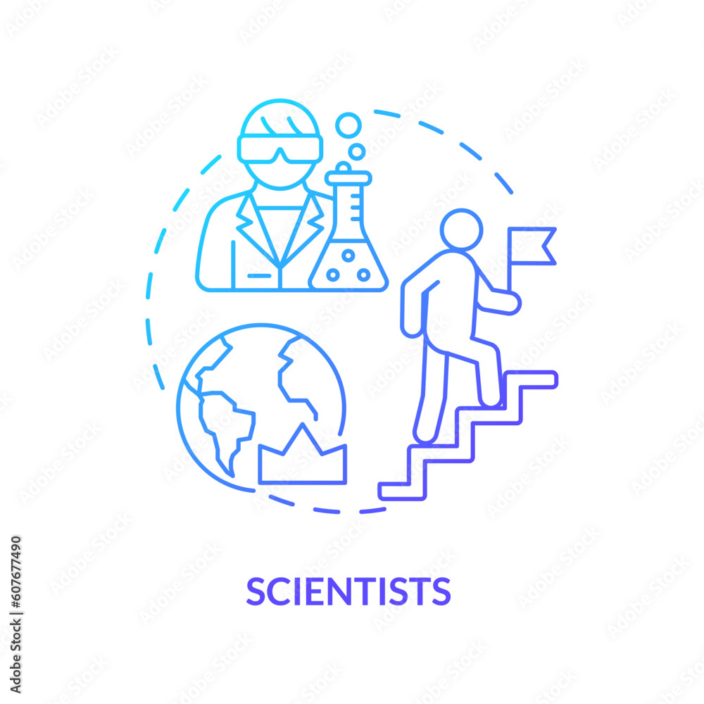 Scientists blue gradient concept icon. New technology. Industry development. Paradigm shift. Public opinion. Science researcher abstract idea thin line illustration. Isolated outline drawing Scientists blue gradient concept icon. New technology. Industry development. Paradigm shift. Public opinion. Science researcher abstract idea thin line illustration. Isolated outline drawing