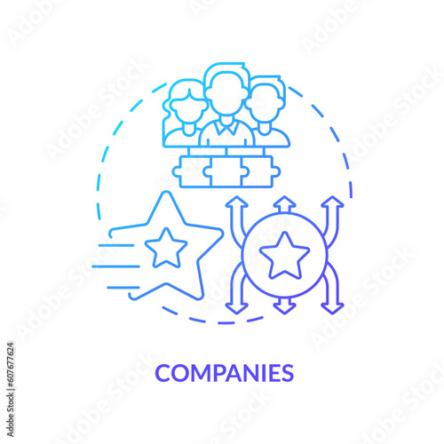 Companies blue gradient concept icon. Innovative product. Marketing strategy. Market trend. Public relation. Brand promotion abstract idea thin line illustration. Isolated outline drawing