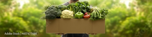 Box with fresh vegetables, eco-friendly gardening and farming, regenerative AI  photo