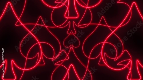 Repeat pulse neon red spades pattern on black gradient, motion abstract futuristic, cyber, club and music style background photo
