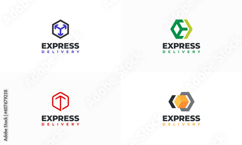 Set of Box Express Delivery logo designs concept vector, Fast Box Delivery logo designs concept vector,