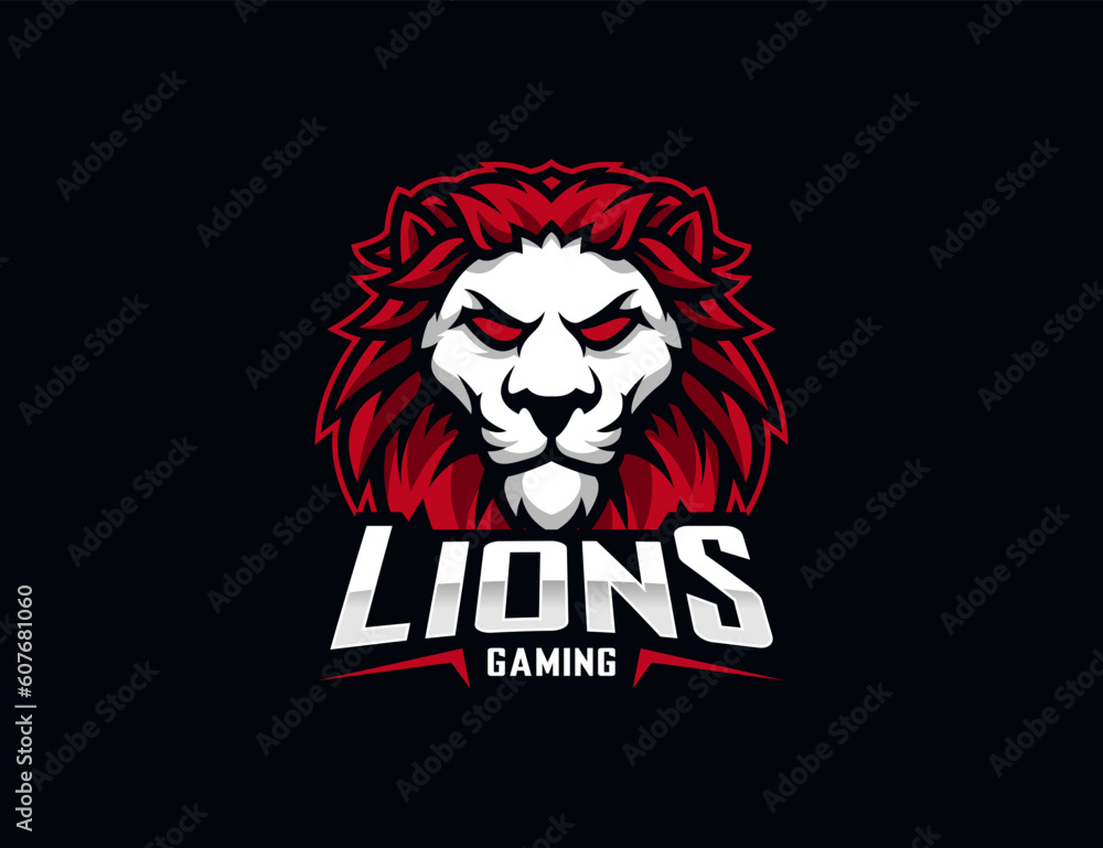 Vector lion head esport mascot logo design 