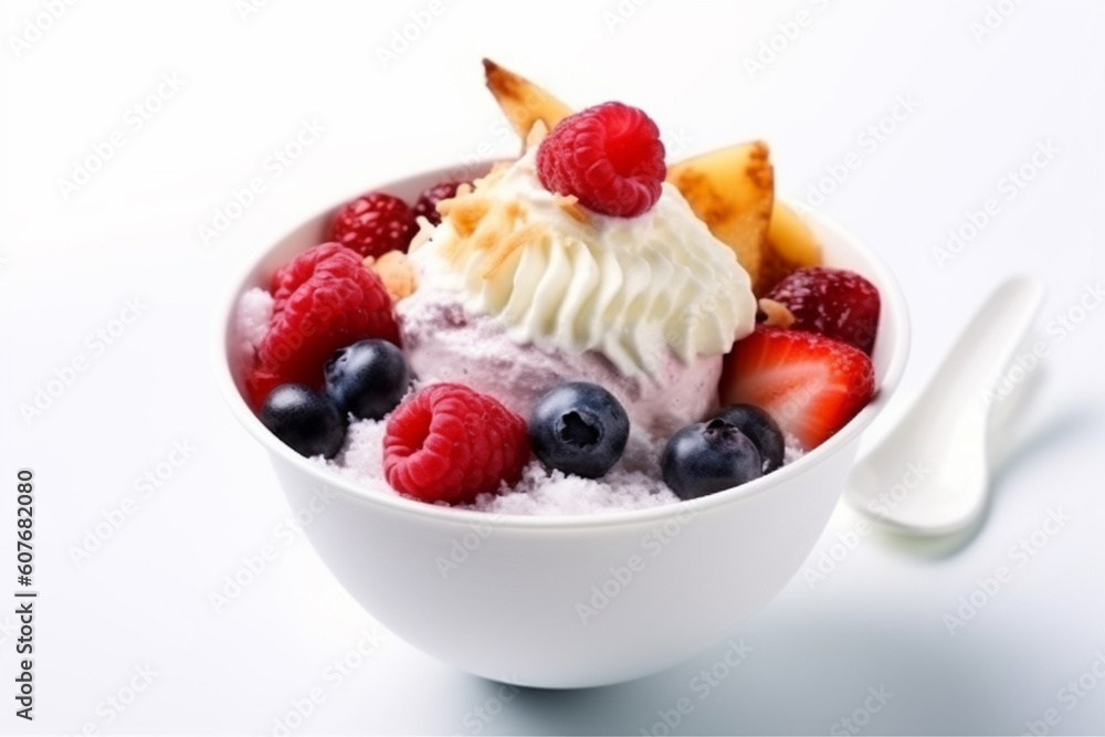 Bingsu - Traditional Korean Dessert on Pure White Background Bingsu - Traditional Korean Dessert on Pure White Background