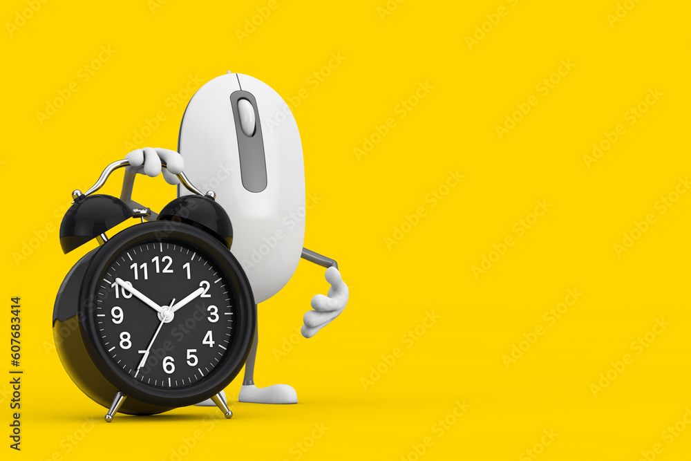 Computer Mouse Cartoon Person Character Mascot with Alarm Clock. 3d ...