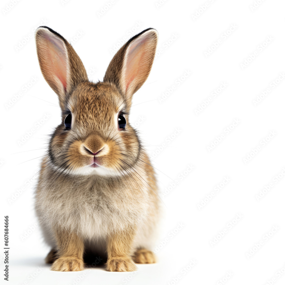 Cute baby rabbit isolated on a white background. Generative AI Cute baby rabbit isolated on a white background. Generative AI