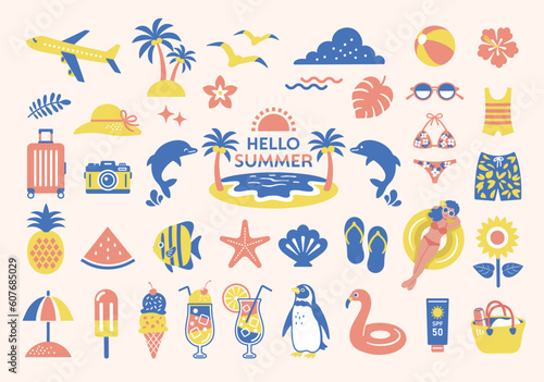 夏とビーチのアイコンイラスト素材
