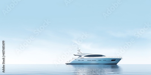 Luxury yacht on the ocean illustration for product presentation template, copy space background. Ai generative © Roni