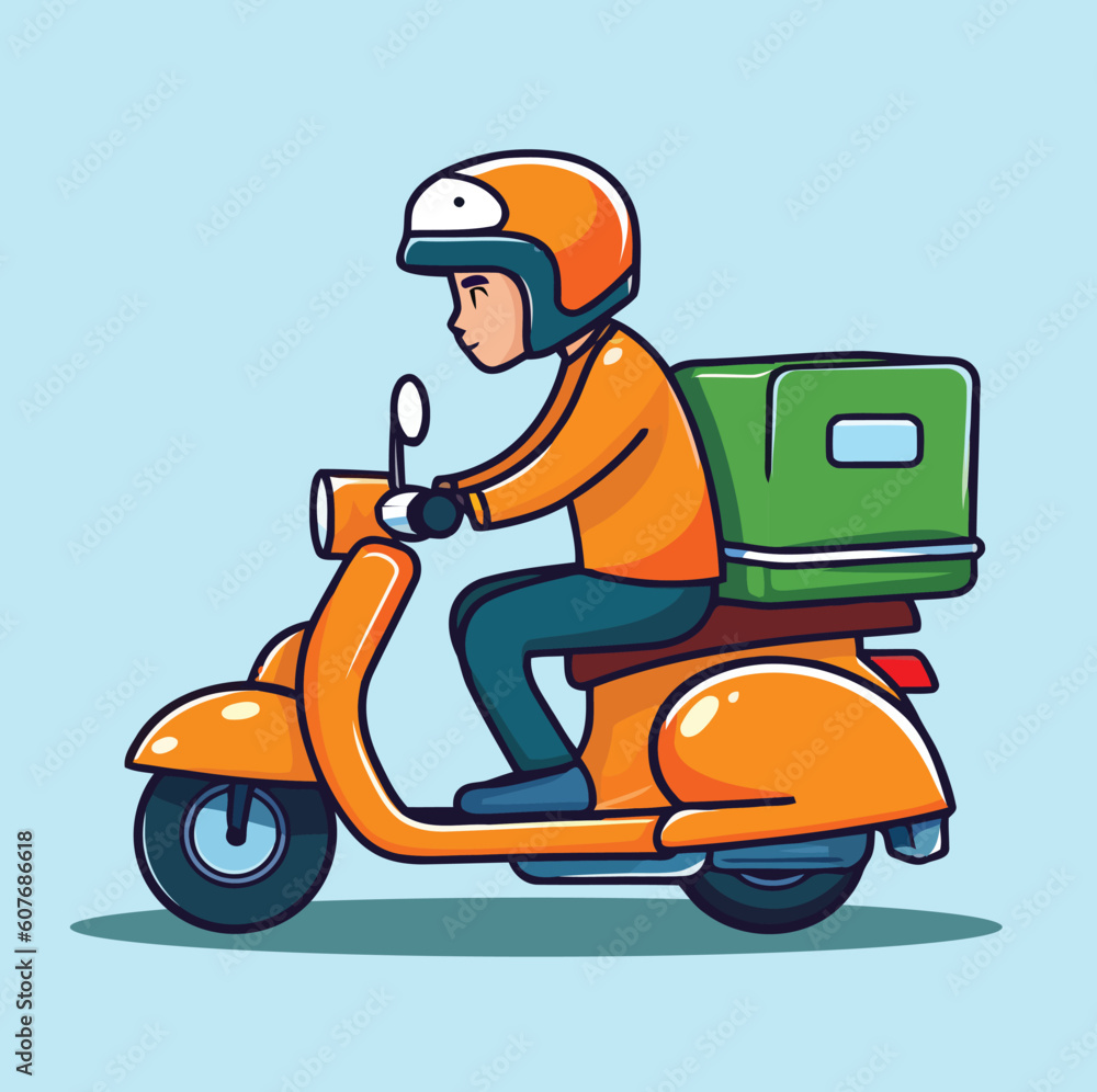 Delivery Man with Scooter Vector Hand Drawn Illustration Delivery Man with Scooter Vector Hand Drawn Illustration