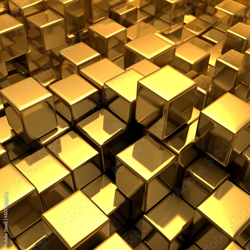 a gold 3d cubes abstract background. Created with generative AI technology.