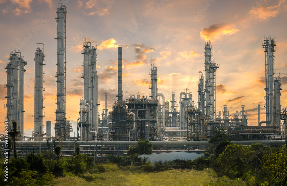 Petrochemical industry with sky background, oil refinery from industrial fields, business energy and petroleum, energy and gas.