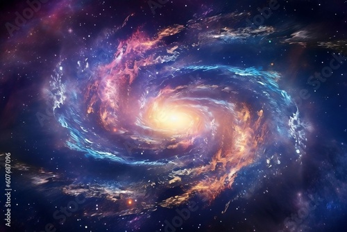 Cosmic spiral: Stellar radiance and central brilliance in a galactic whirlpool. AI © Usmanify