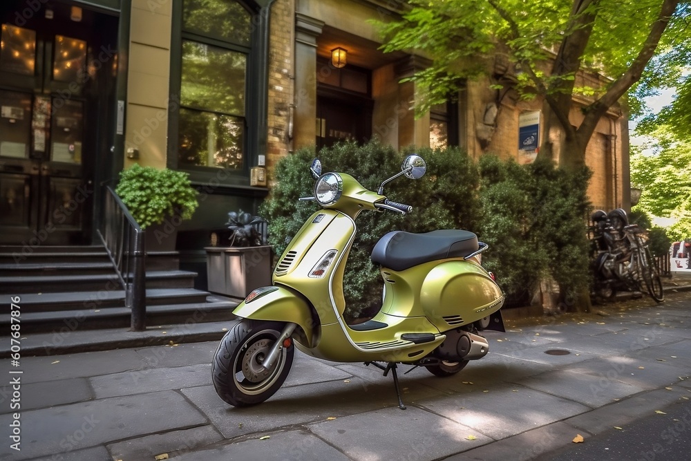 Rentable scooter available on Park Street. AI