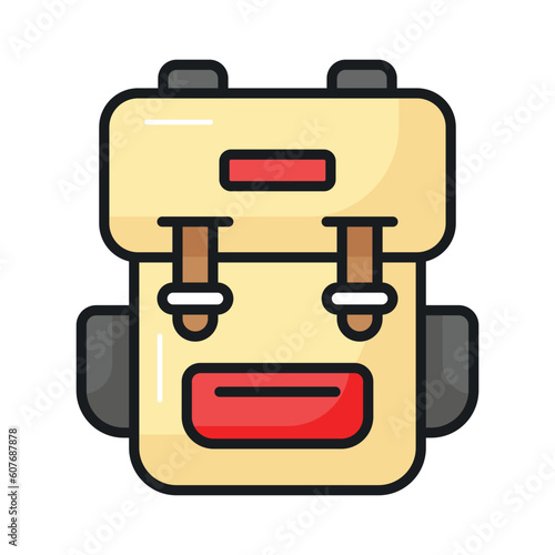 An icon of traveling backpack, cute rucksack vector in modern style