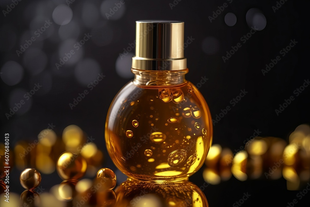 Golden serum bottle. Generate Ai Golden serum bottle. Generate Ai