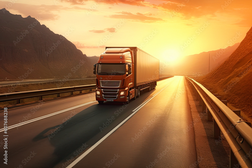 Truck run on highway, Logistics import export and cargo transportation industry concept of Container . Ai generative Truck run on highway, Logistics import export and cargo transportation industry concept of Container . Ai generative