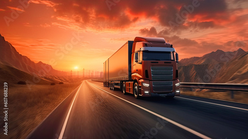  Truck run on highway  Logistics import export and cargo transportation industry concept of Container . Ai generative
