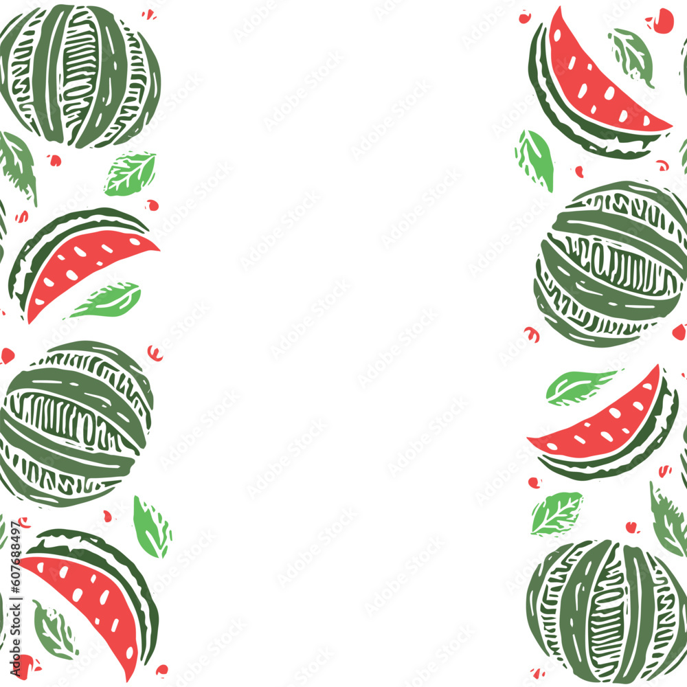 Watermelon background with place for text. Drawn watermelon illustration Watermelon background with place for text. Drawn watermelon illustration