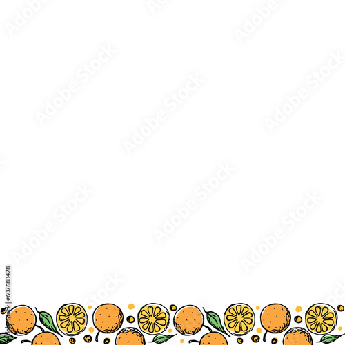 Orange fruit frame. Colored orange fruit background	