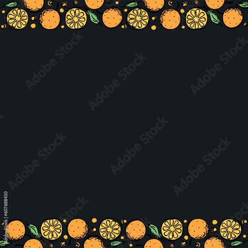 Orange fruit frame. Colored orange fruit background	