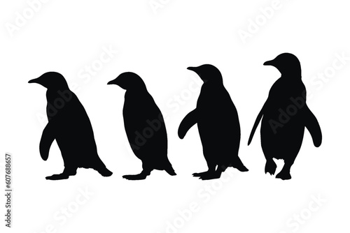 Penguin full body silhouette collection. Wild flightless bird silhouette bundle design. Herbivorous penguins standing silhouette set on a white background. Cute penguin standing in different positions
