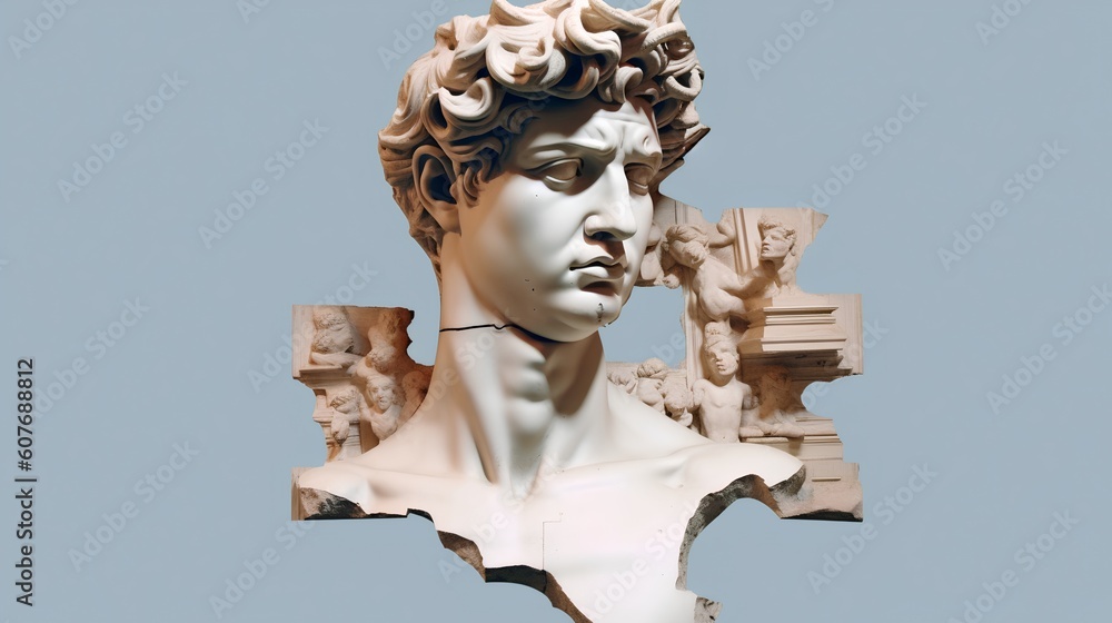 Artistic collage showcasing the iconic David sculpture, symbolizing