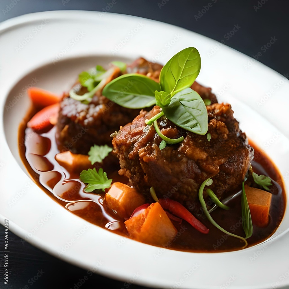 Rendang is an Indonesian West Sumatra Minangkabau spicy meat (commonly beef) that slow cooked in coconut milk and mixed spices, served during festive events like wedding, Eid Al Fitr, ai generated. Rendang is an Indonesian West Sumatra Minangkabau spicy meat (commonly beef) that slow cooked in coconut milk and mixed spices, served during festive events like wedding, Eid Al Fitr, ai generated.