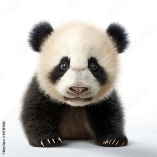 Cute baby panda isolated on a white background. Generative AI