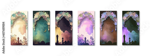 Muslim celebration of Ramadan vector illustration. Watercolor arab traditional decoration element.