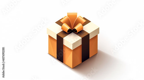 Orange gift box with bow, generative AI.
