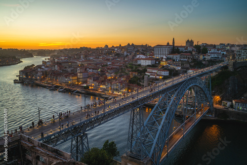 Dom Luiz bridge over river douro at porto in portugal at night