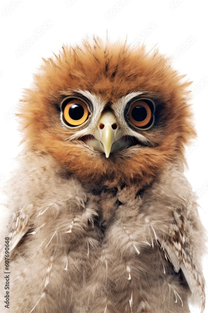 Cute baby owl isolated on a white background. Generative AI Cute baby owl isolated on a white background. Generative AI