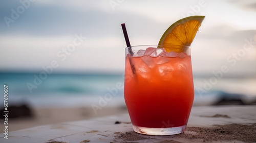 close-up of tropical cocktail drinks  selective focus and details. alcoholic drink refreshment on beach