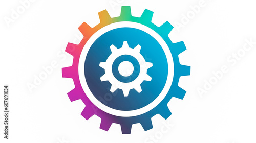 Gear close-up, colored logo design, generative AI.