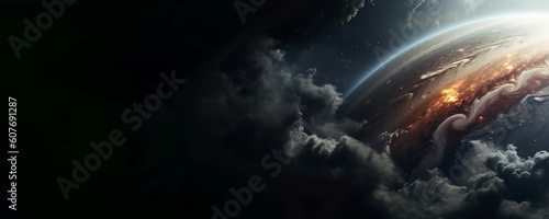 Jupiter planet clouds banner. Generate AI photo