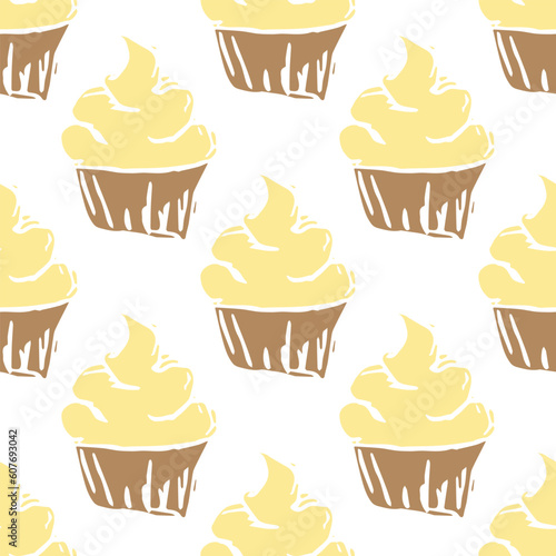 Seamless cake pattern. Sweets and candy background. Doodle vector illustration with sweets and candy icons 