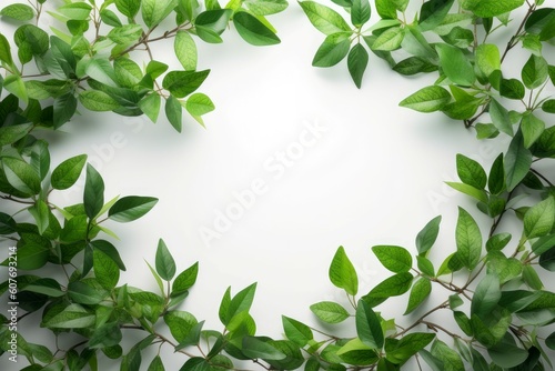 Green leaves frame branch. Generate Ai