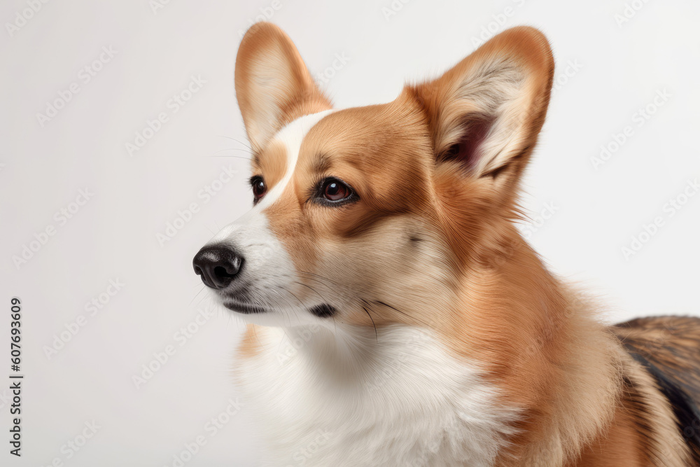 Portrait of Corgi dog isolated on White background. Generated Ai.