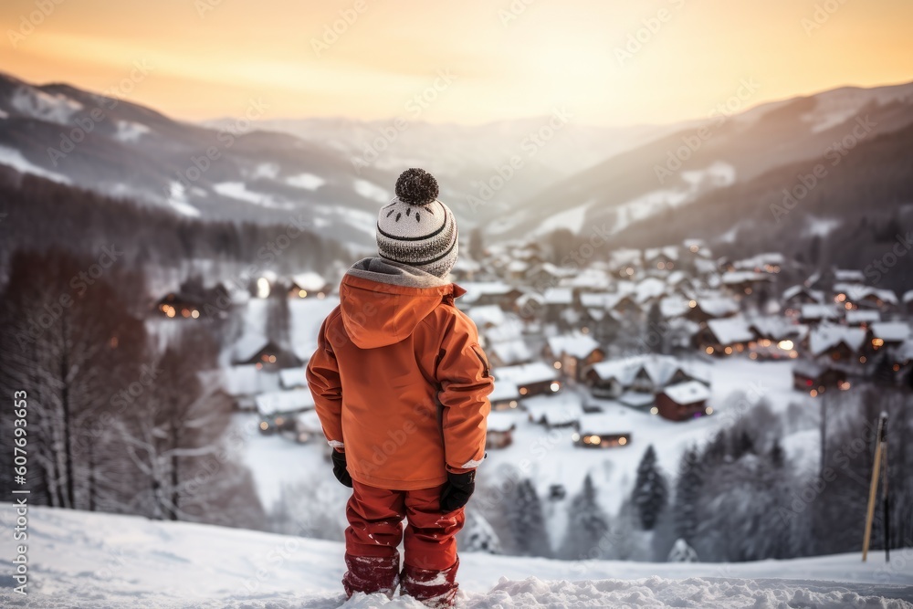 Little boy ski resort. Generate AI