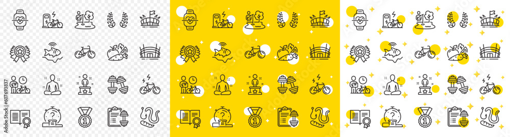 Outline Fishing place, Arena and Dumbbell line icons pack for web with ...