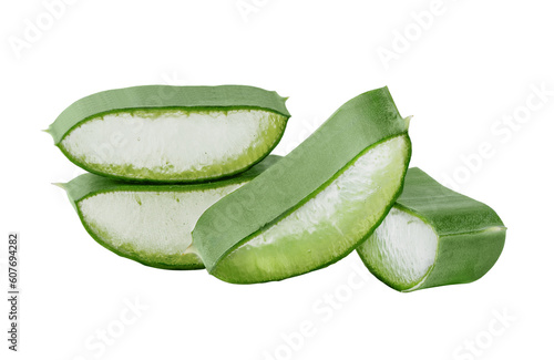 Fresh Aloe vera slice isolated on transparent background. Aloe vera leaf slice for design of herbal medicine or skin care treatment.