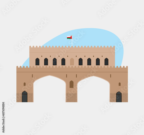 Gate with a fort design with flag of Oman
