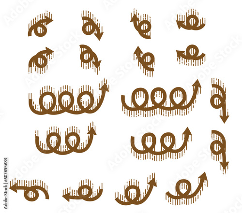 レトロ風の影_立体的な矢印アイコンセット