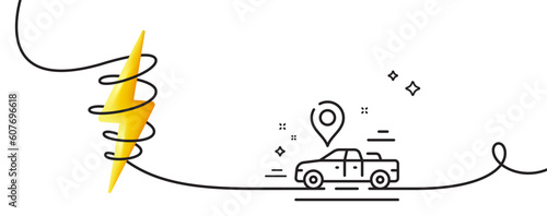 Car place line icon. Continuous one line with curl. Transport location pin sign. Transit service symbol. Car place single outline ribbon. Loop curve with energy. Vector