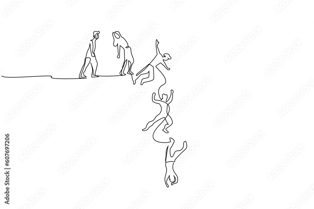 Obraz premium sick infected zombie people falling down the hill metaphor mistake line art